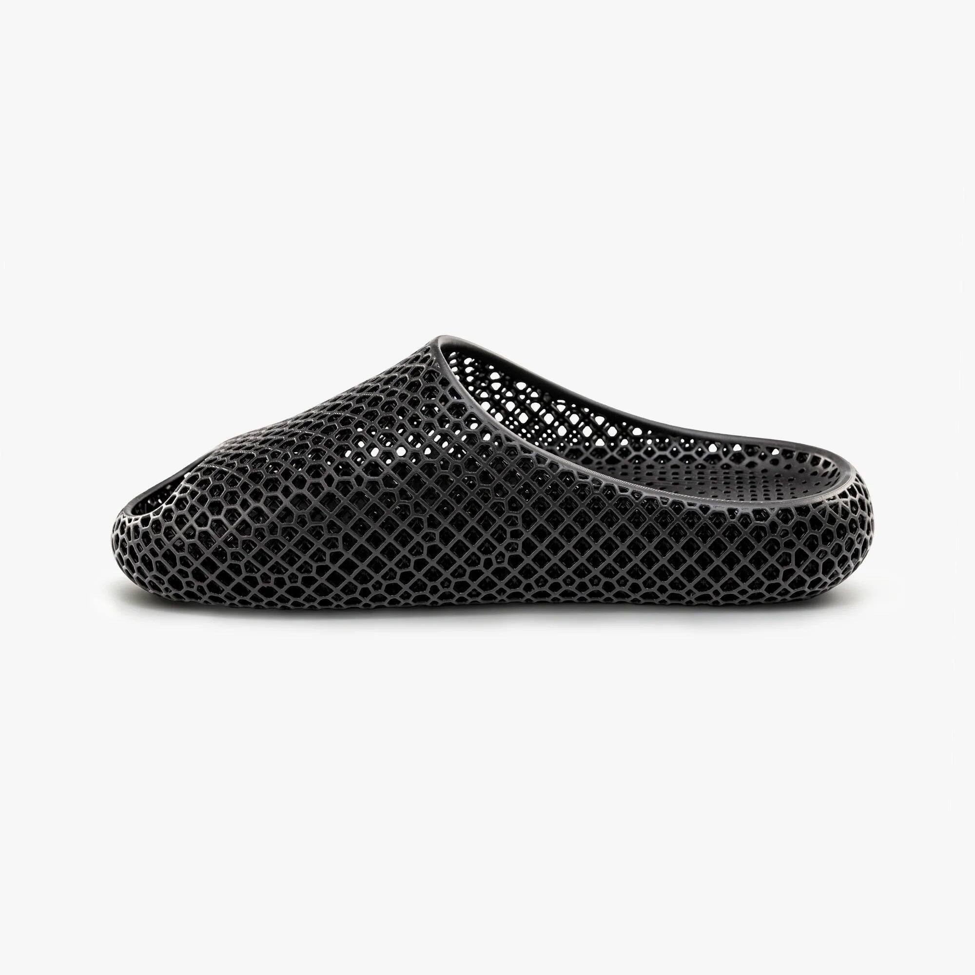 Angle. Nexbie - AeroCloud 3D Printed Slippers - Black.