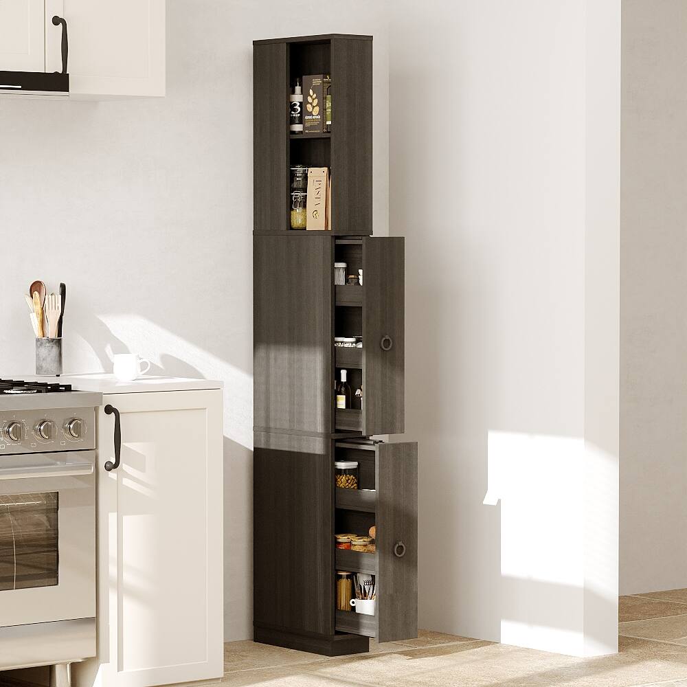 Alt View 9. Famapy - Slim Tall Storage Cabinet with Dark Gray Wood Grain, Narrow Floor Cabinet for Bathroom, Bedroom or Closet Organization - Black.
