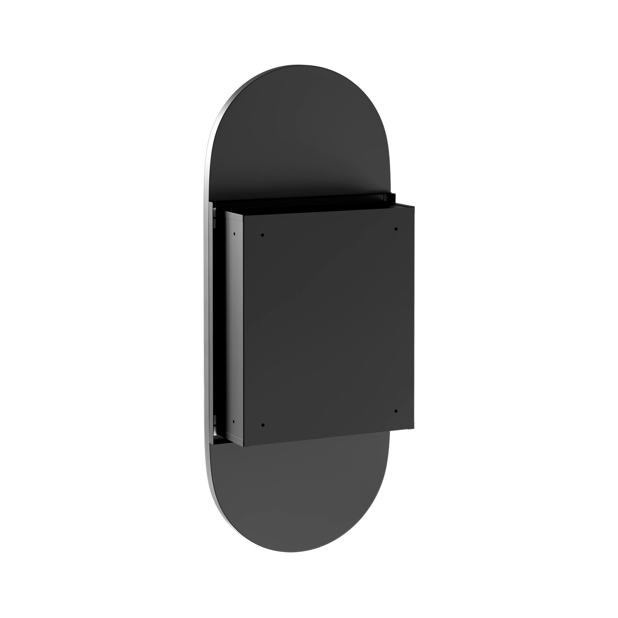 Left. PexFix - 16" x 32" Oval Mirror Medicine Cabinet - Metal Frame, Recessed or Surface Mount for Bathroom Storage - Black.
