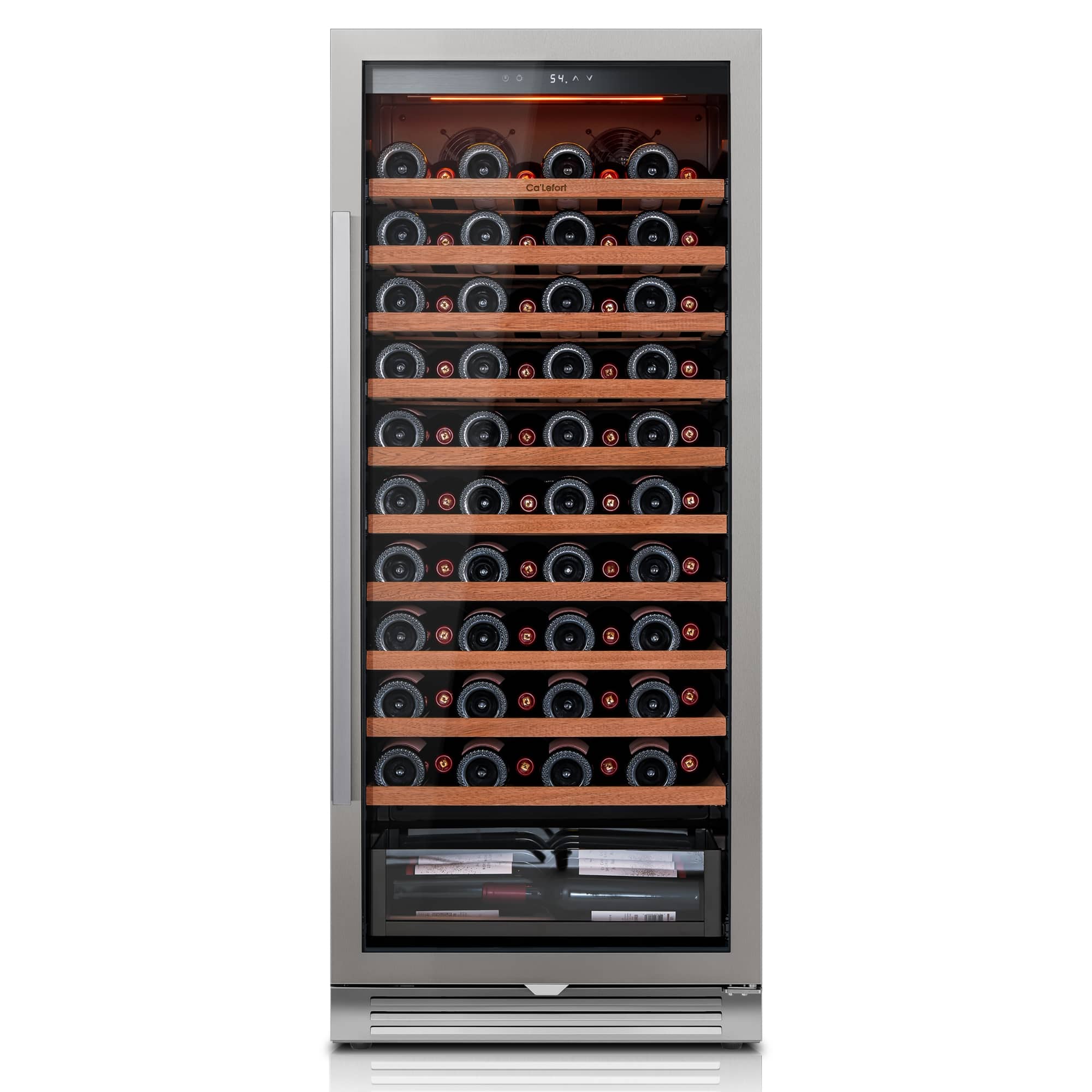 Ca'Lefort - 24 inch 90-Bottle Wine Cooler | Freestanding/Built-In Dual Zone 3-Color LED Lighting | Ideal for Home, Bar & Office - Stainless Steel