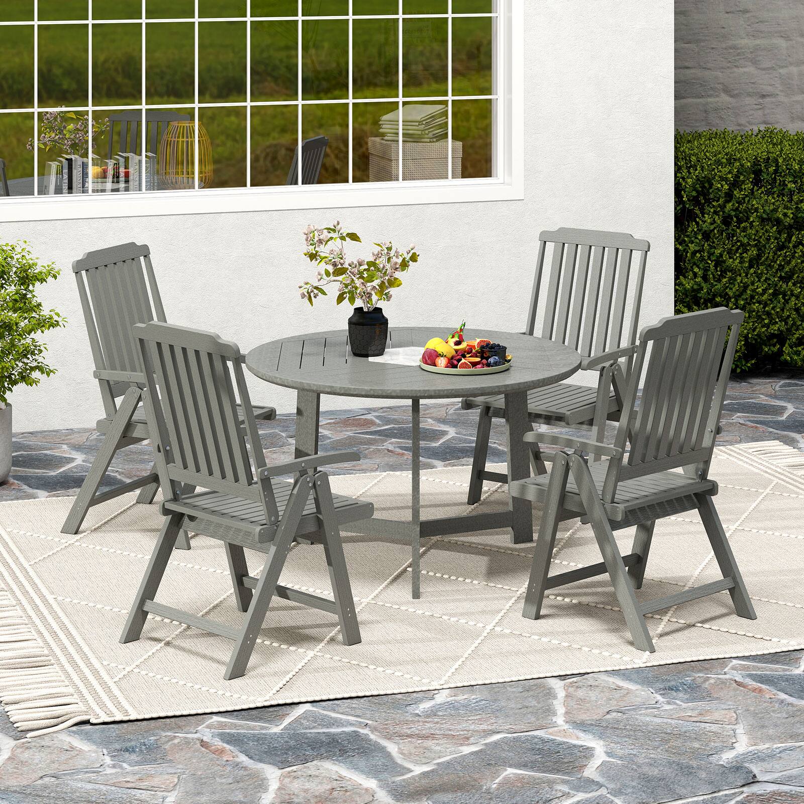 Alt View 3. Gymax - Gymax 4PCS Foldable Patio Chair w/Armrest Curved Back Slatted Seat for Backyard Deck Gray - Grey.