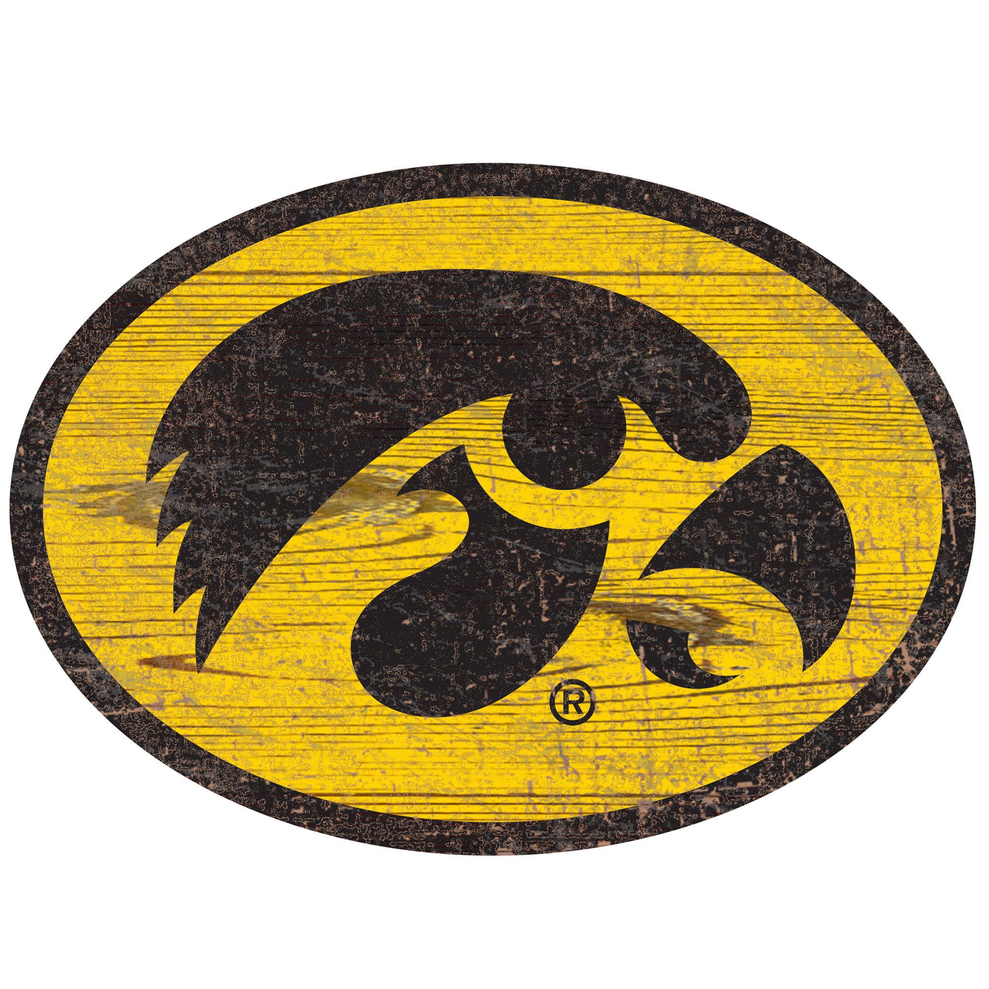 Front. Fan Creations - Iowa Hawkeyes Distressed Logo Cutout Sign - Multicolor.