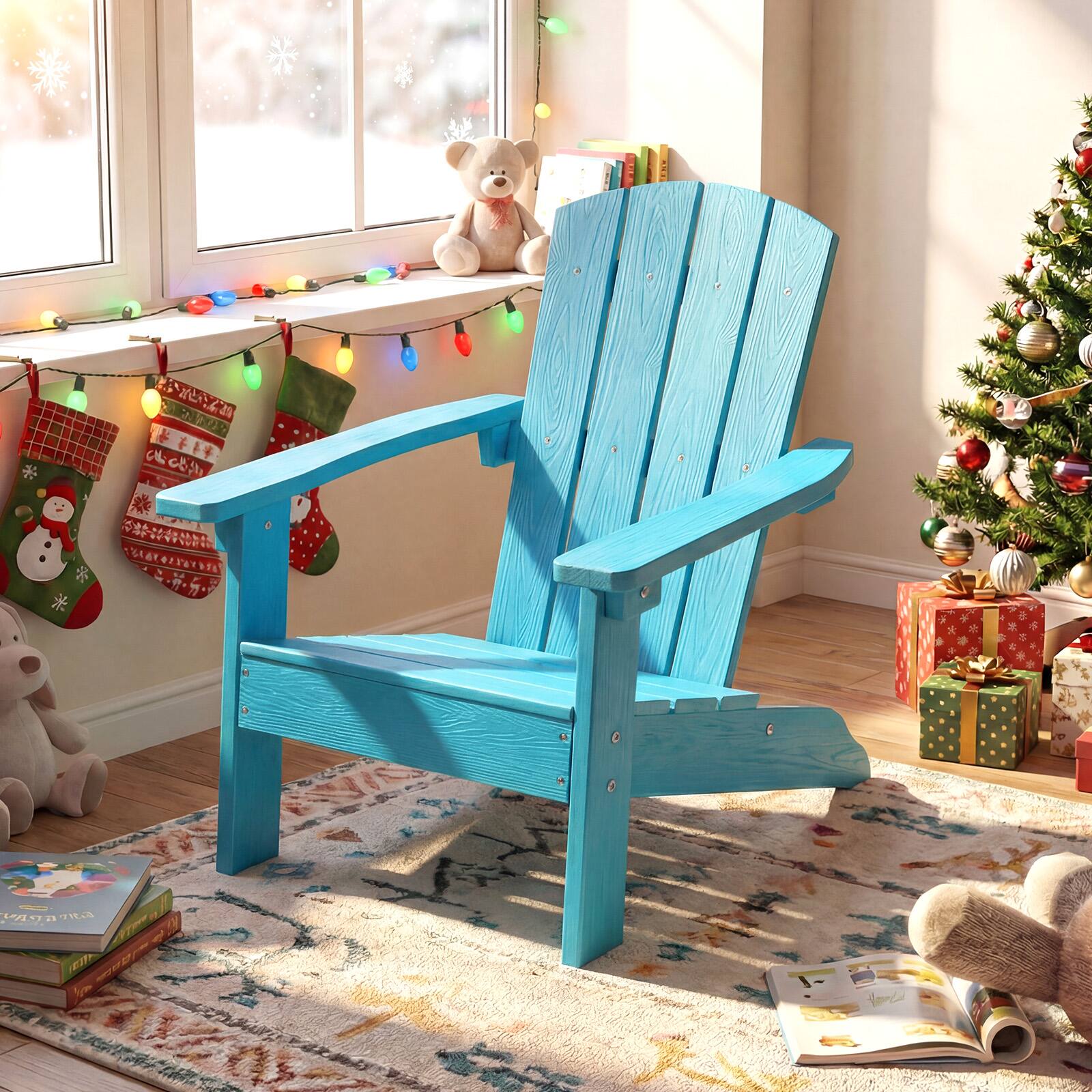 Alt View 3. Costway - Costway Kids Adirondack Chair with High Backrest Armrests Fire Pit Chair for Kids Ages 3-8 - Turquoise.