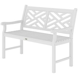 Outsunny - Garden Bench, Wooden Frame Patio Bench with Geometric Pattern - White