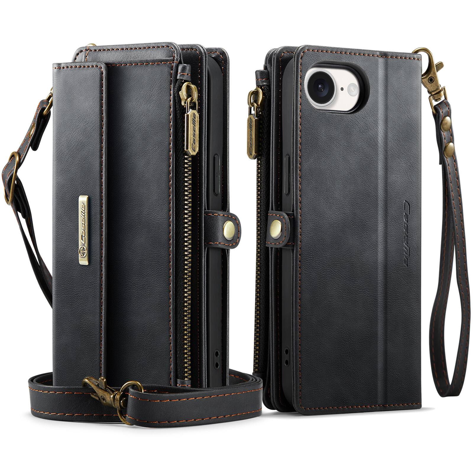 Alt View 9. UUCOVER - Flip Wallet Case for Apple iPhone 16e/17e with RFID Blocking Card Slot Cash Holder, Zipper Pocket, Shoulder Strap, Stand - Black.