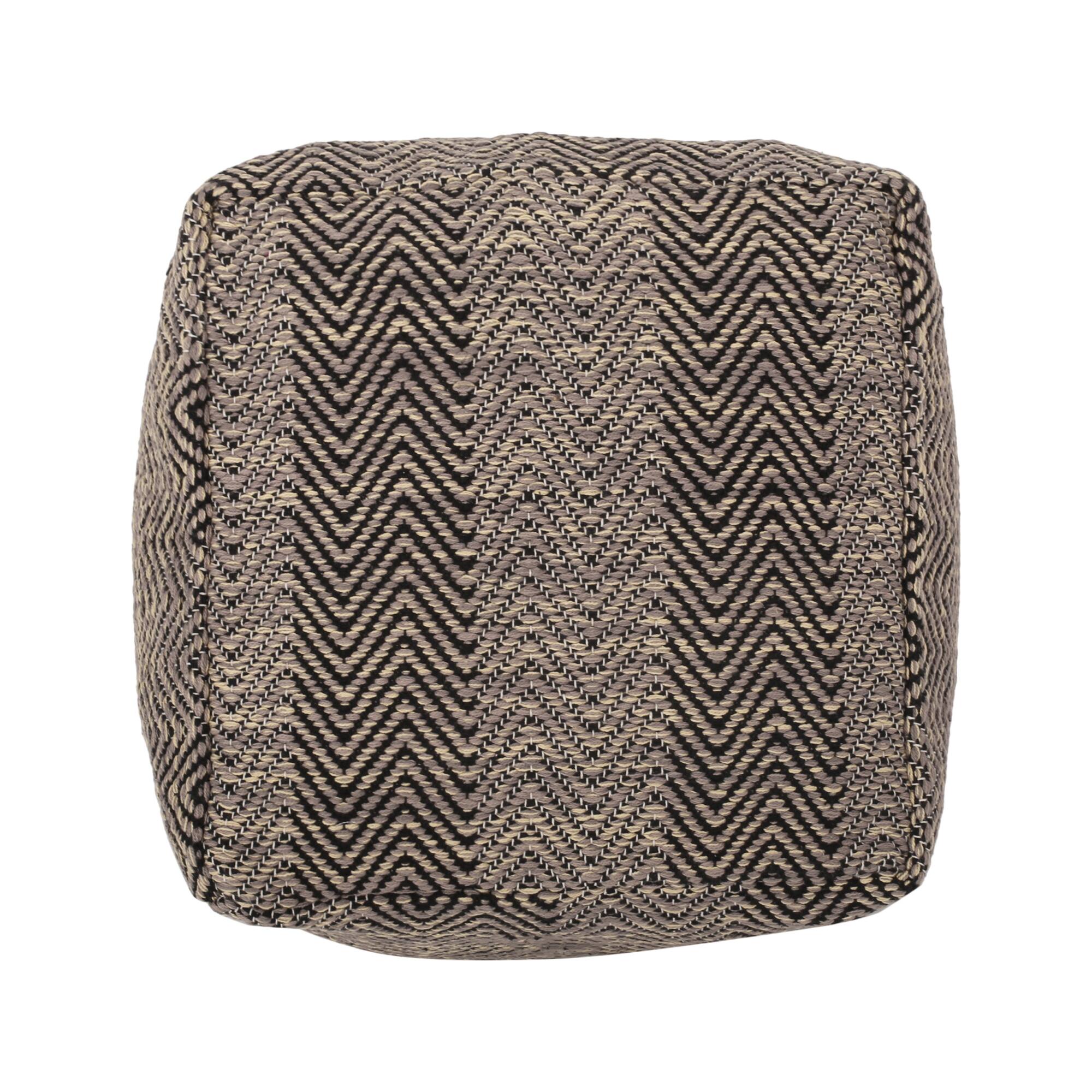 Back. GOODSILO - Handcrafted Cotton Pouf with Chevron Pattern for Home Decor - Brown.