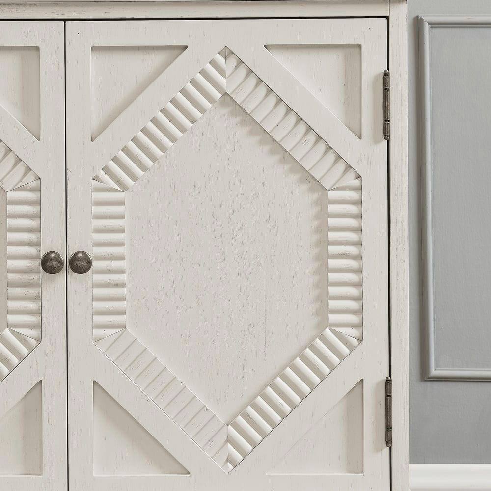 Alt View 2. Kadyn - 33.6" Retro Wooden Sideboard Buffet Cabinet with Storage, Symmetrical Geometric Accent Display Cabinets, Antique White - White.