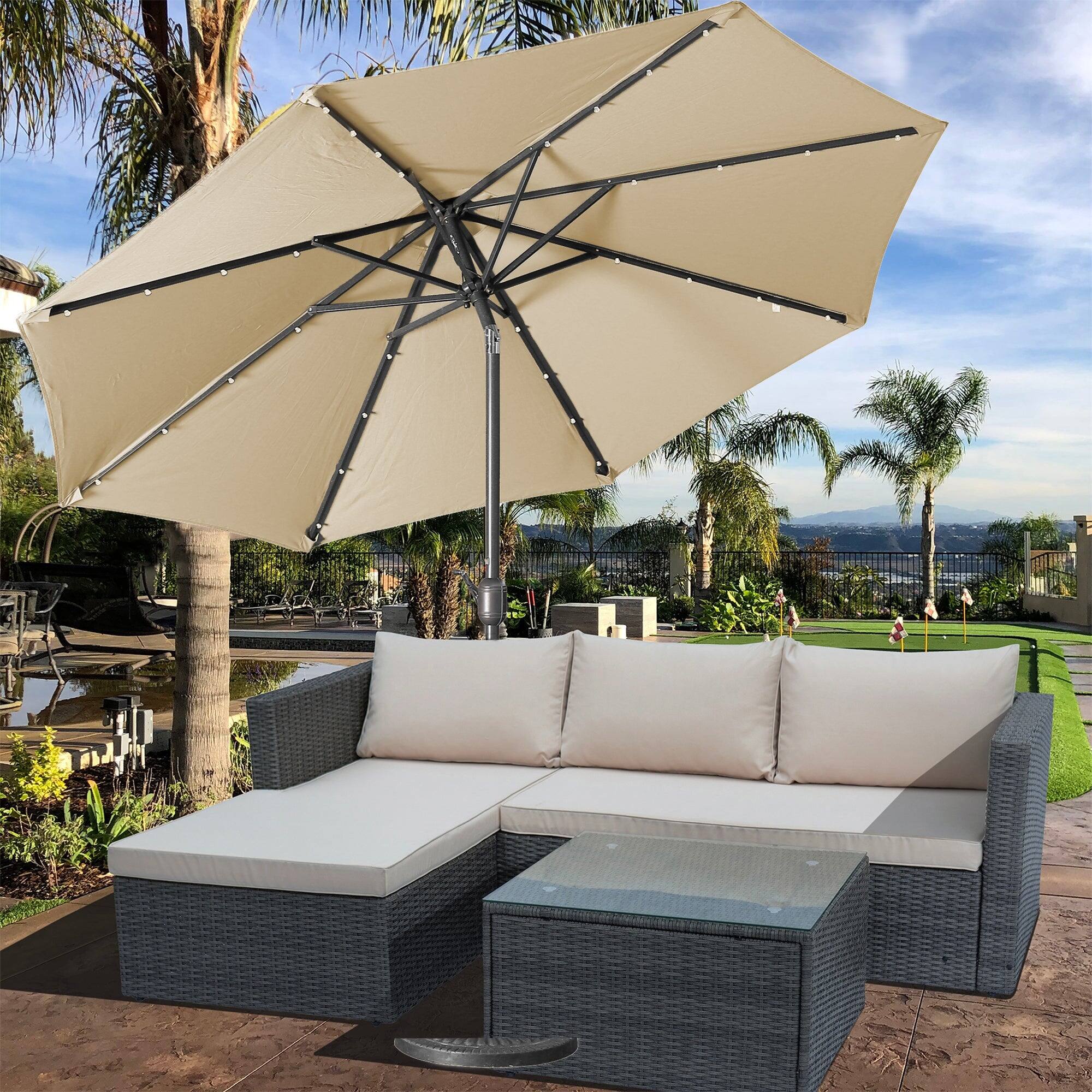 Alt View 1. Boyel Living - 9 ft Patio Umbrella Outdoor Market 32 LED Solar Umbrella with Tilt and Crank (Taupe) - Brown.
