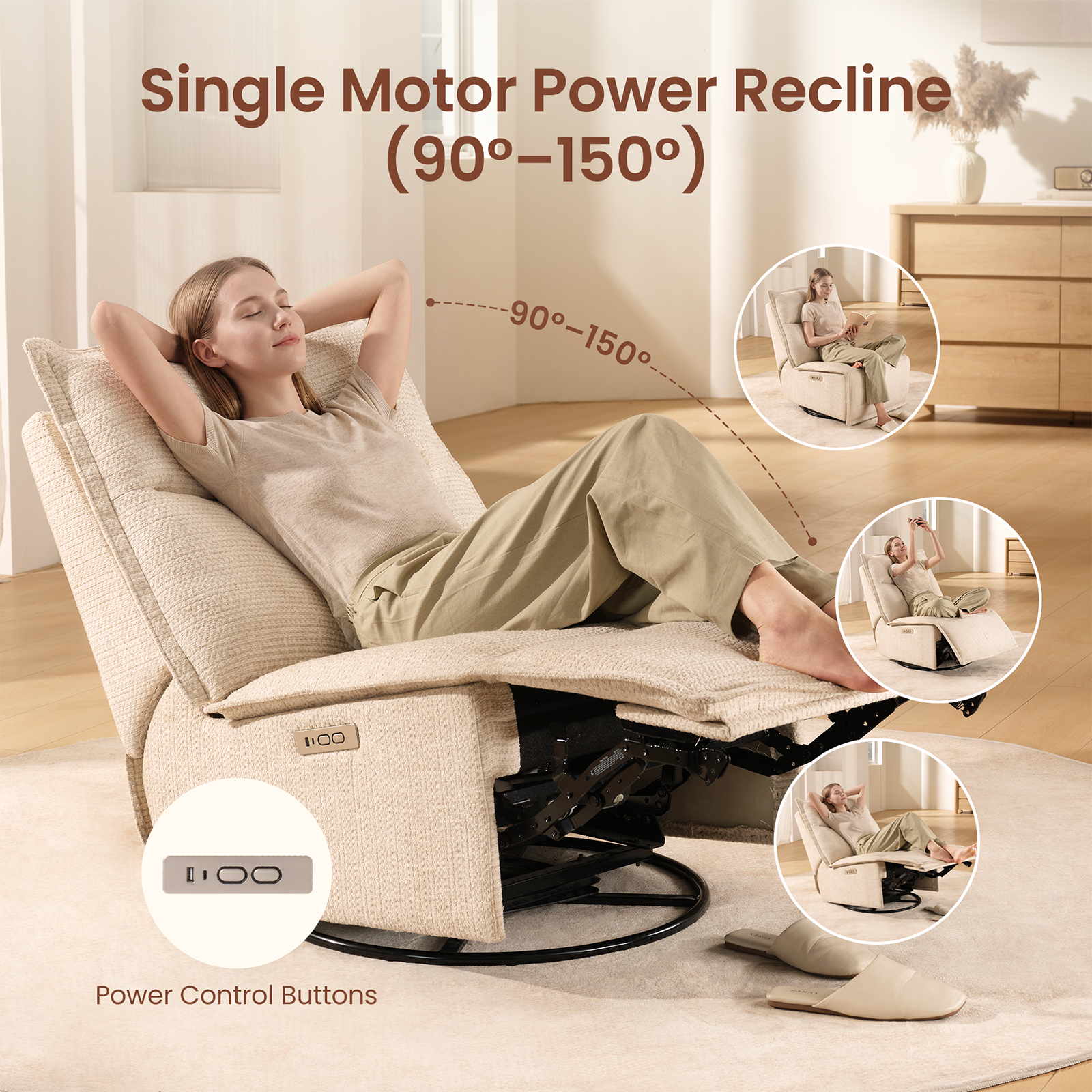 Single Motor Power Recline (90°-150°)

Power Control Buttons