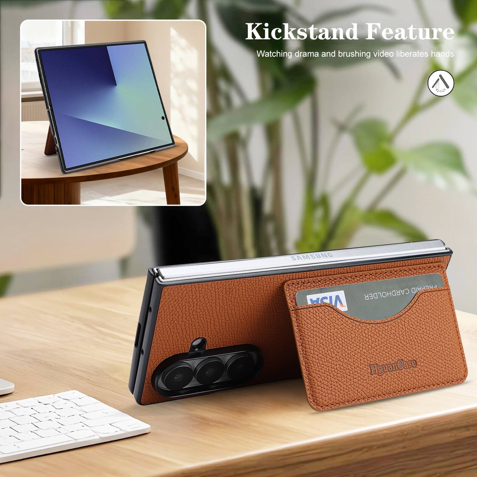 Kickstand Feature  
Watching drama and brushing video liberates hands  

SAMSUNG  
CARDHOLDER PREPAID VISA  
HyuanCase