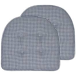 Sweet Home Collection - Houndstooth Stitch U Shaped Memory Foam 17" x 16" Chair Cushions, 2-Pack - Navy
