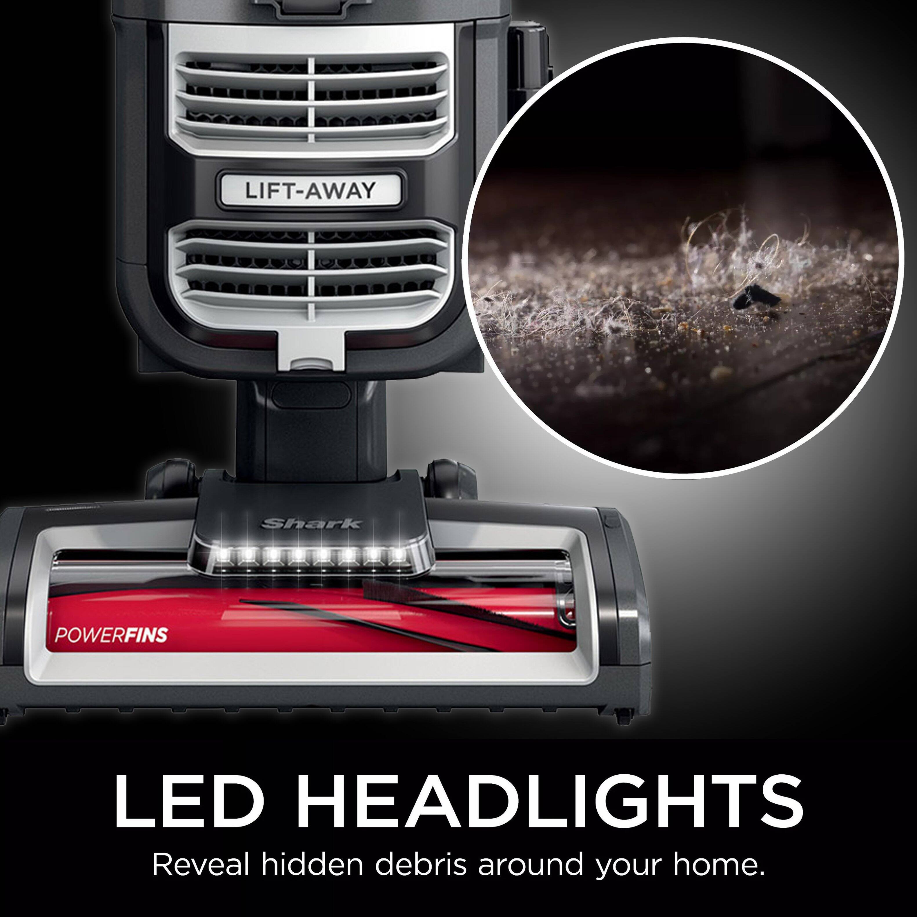LIFT-AWAY Shark POWERFINS LED HEADLIGHTS Reveal hidden debris around your home.