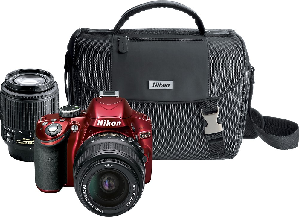 Nikon D3200 DSLR Camera with 18-55mm and 55-200mm Lenses Red 13462 Best Buy