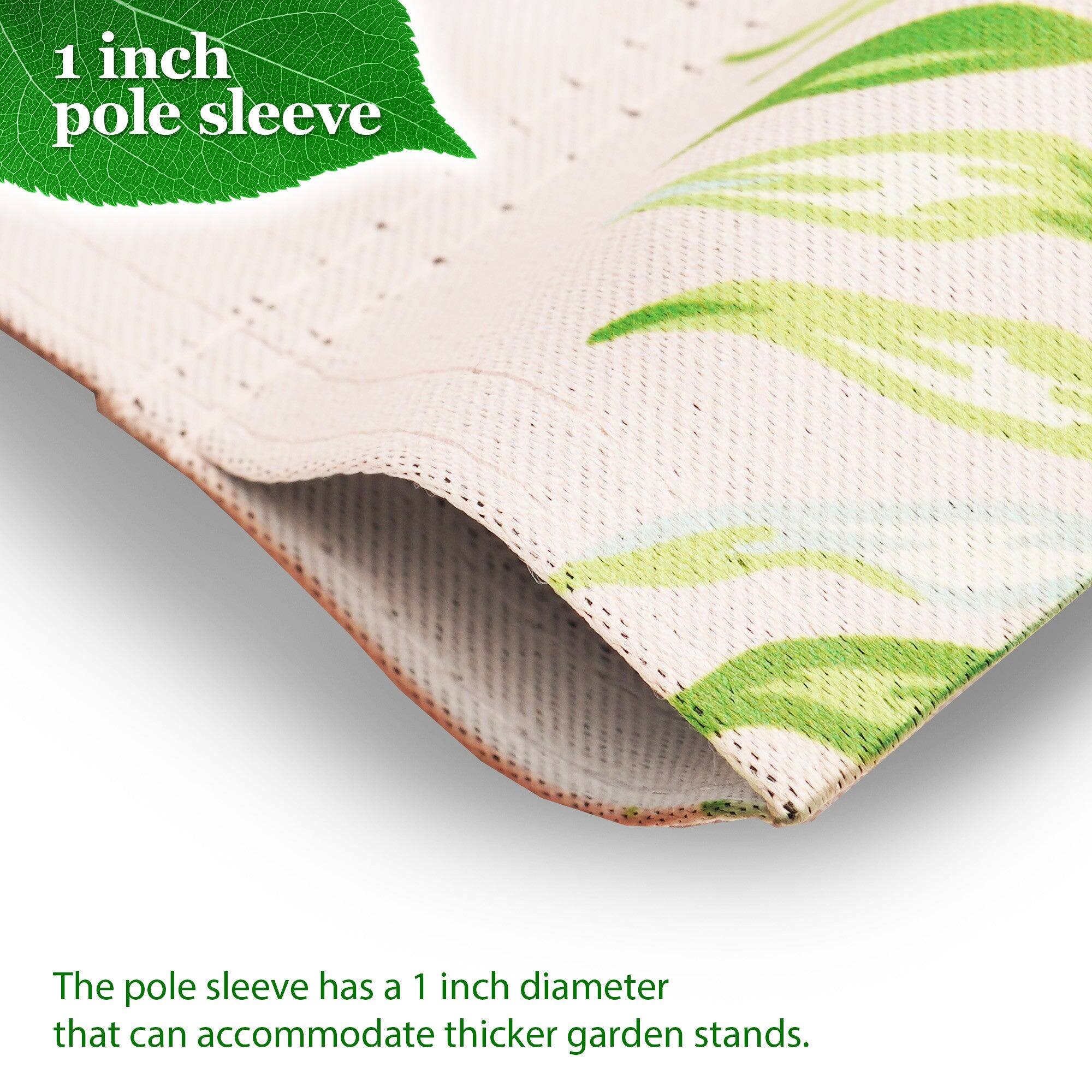 1 inch pole sleeve

The pole sleeve has a 1 inch diameter that can accommodate thicker garden stands.