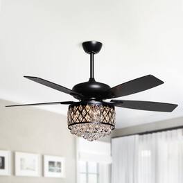 Parrot Uncle - 52" Modern Crystal Chandelier Indoor Ceiling Fan with Remote - Black