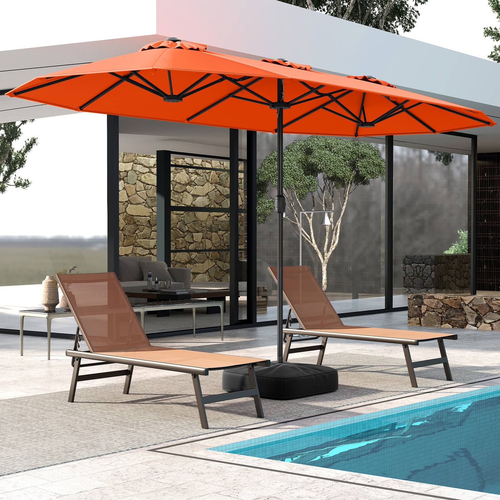 Alt View 4. Gymax - Gymax 13FT Double-sided Patio Umbrella w/ Crank Handle Umbrella Base Safety Lock Orange - Orange.