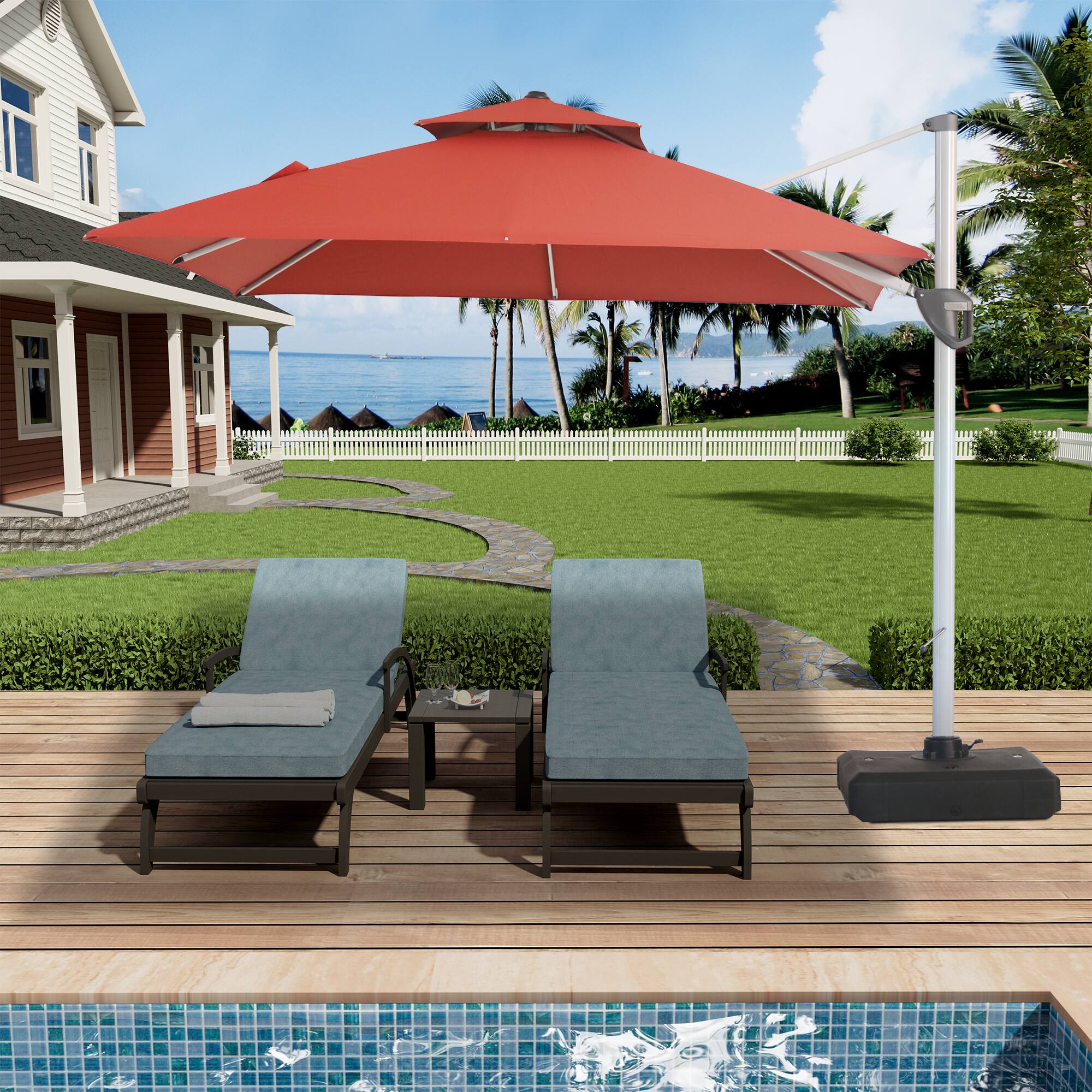 Alt View 4. Mondawe - 10ft. Square Aluminum 360-Degree Cantilever Patio Umbrella - Red.
