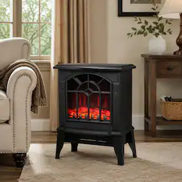 RYHNUYNE - 18-Inch Freestanding Electric Fireplace Heater with Realistic Flame Effect, Dual Heat Settings (750W/1500W) - Black