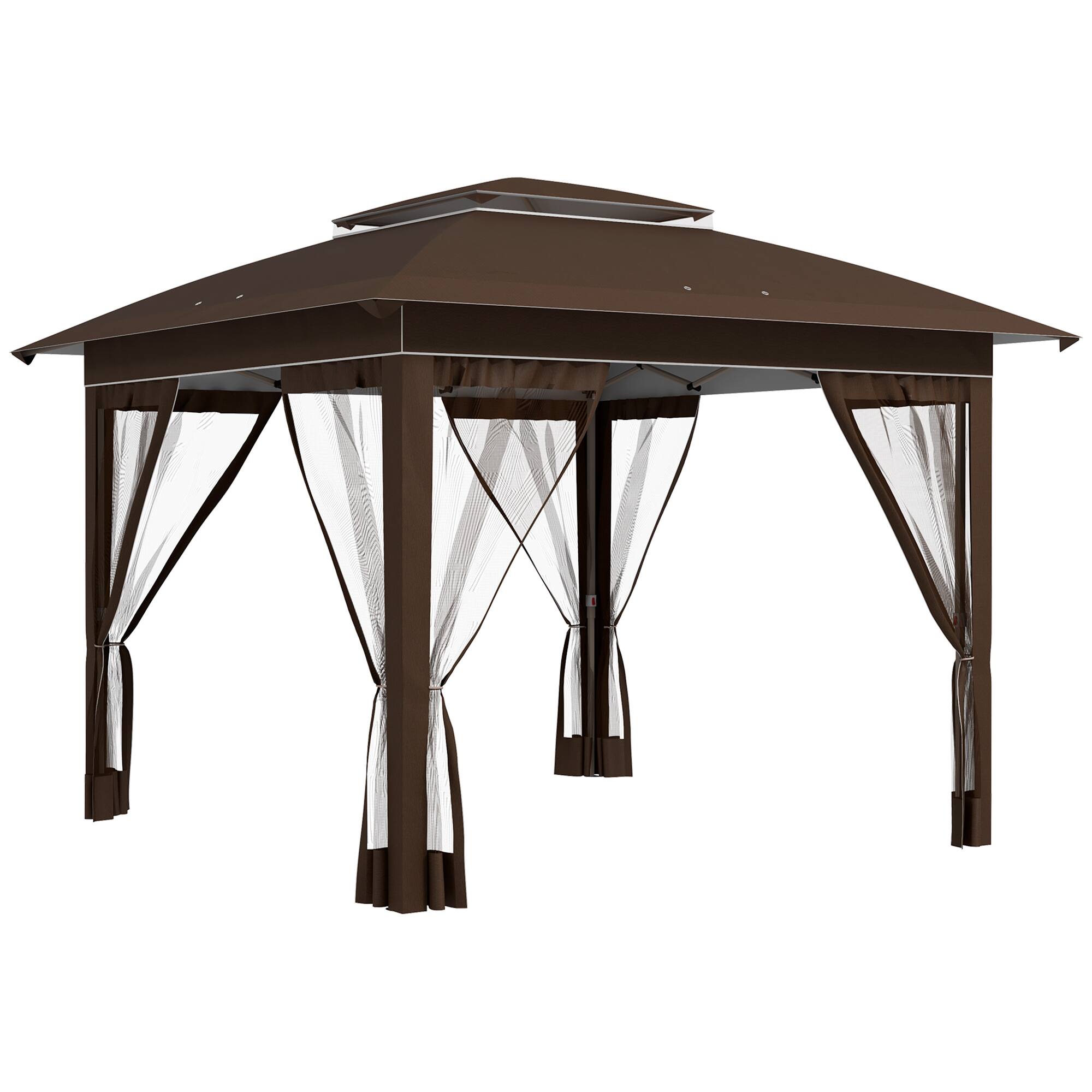 Front. Outsunny - 12' x 12' Pop Up Canopy Tent with Netting and Carry Bag, Instant Sun Shelter with 137 sq.ft Shade, Tents for Parties - Dark Brown.