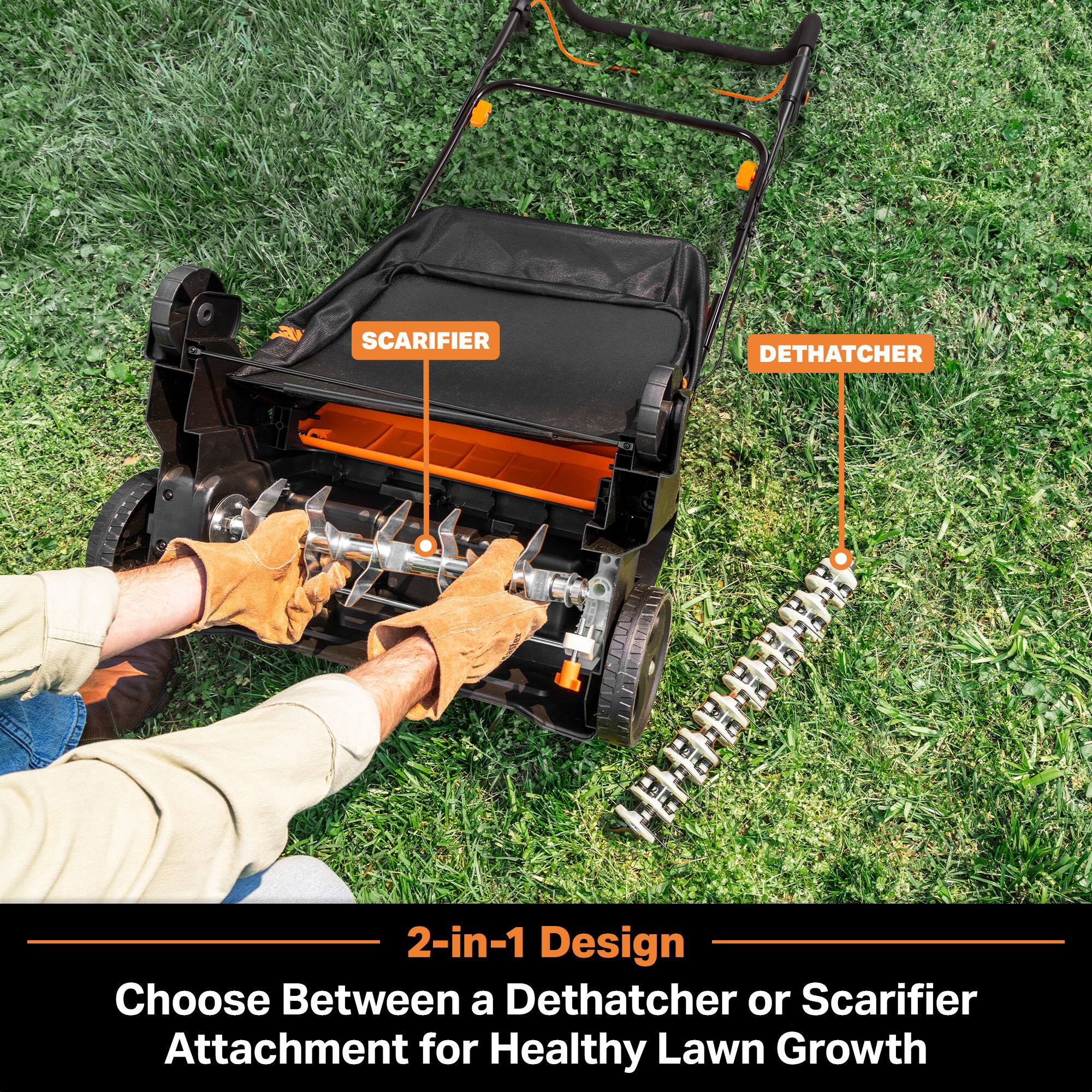 SCARIFIER  
DETHATCHER  
2-in-1 Design  
Choose Between a Dethatcher or Scarifier Attachment for Healthy Lawn Growth