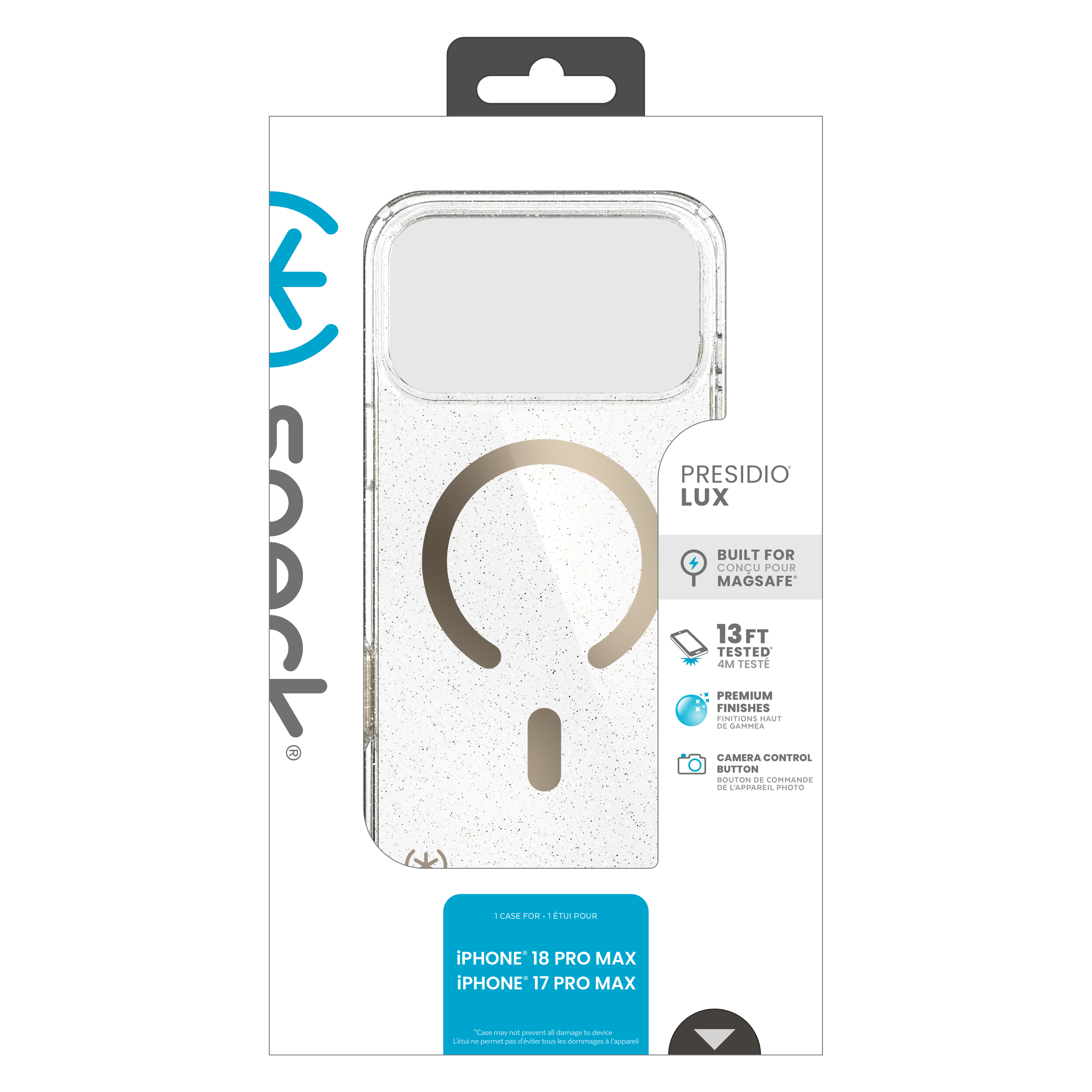 PRESIDIO LUX  
BUILT FOR MAGSAFE  
13FT FINISHED TESTED  
PREMIUM FINISHES  
CAMERA CONTROL BUTTON  
ETUI POUR iPHONE 18 PRO MAX  
iPHONE 17 PRO MAX
