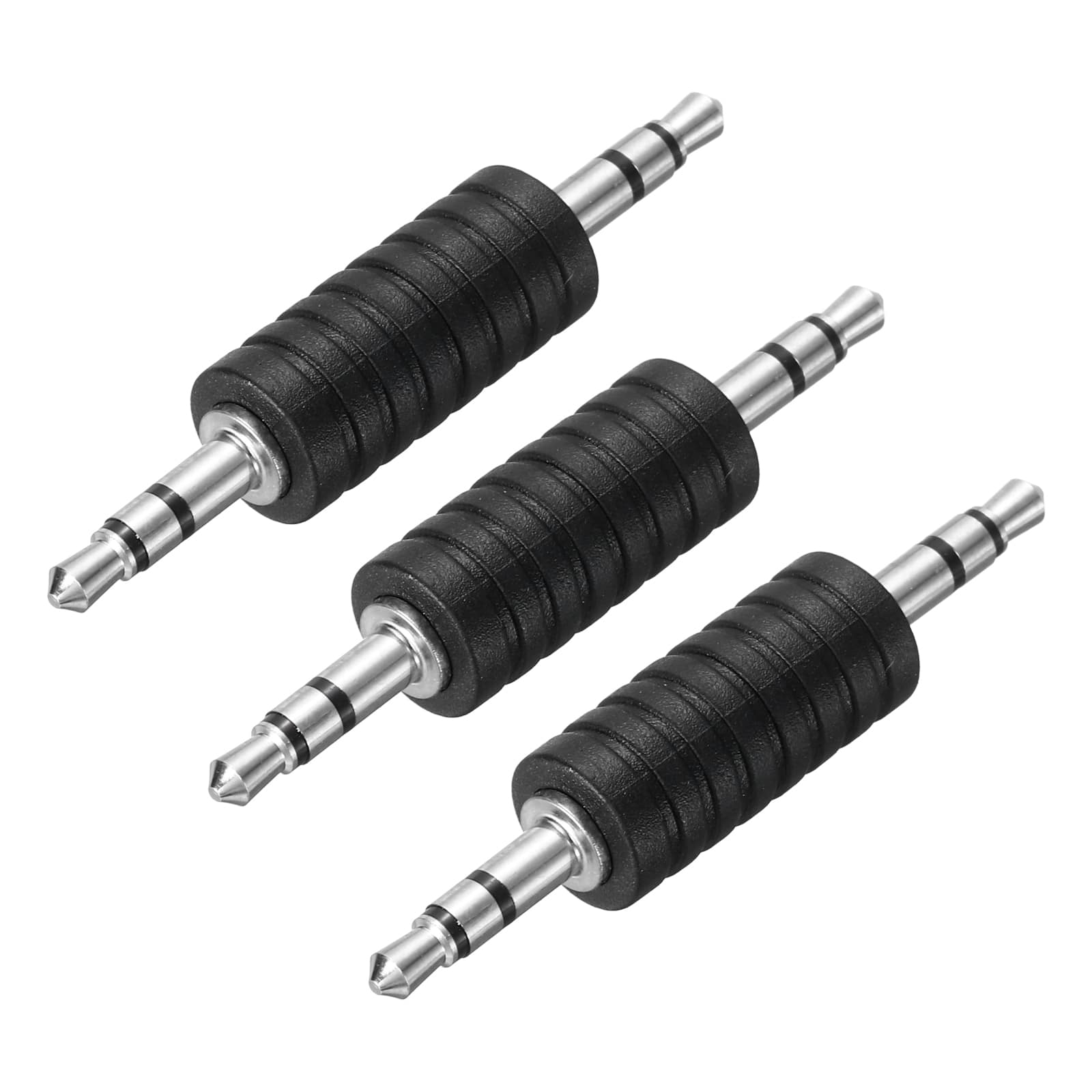 Unique Bargains - 3pcs 3.5mm M to 3.5mm M Connector Zn Alloy Ni Plated Stereo TRS for Audio/HP/Spkr/Player/Video Rcvr, Black/Silver - Black Silver
