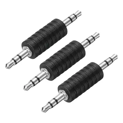 Front. Unique Bargains - 3pcs 3.5mm M to 3.5mm M Connector Zn Alloy Ni Plated Stereo TRS for Audio/HP/Spkr/Player/Video Rcvr, Black/Silver - Black Silver.