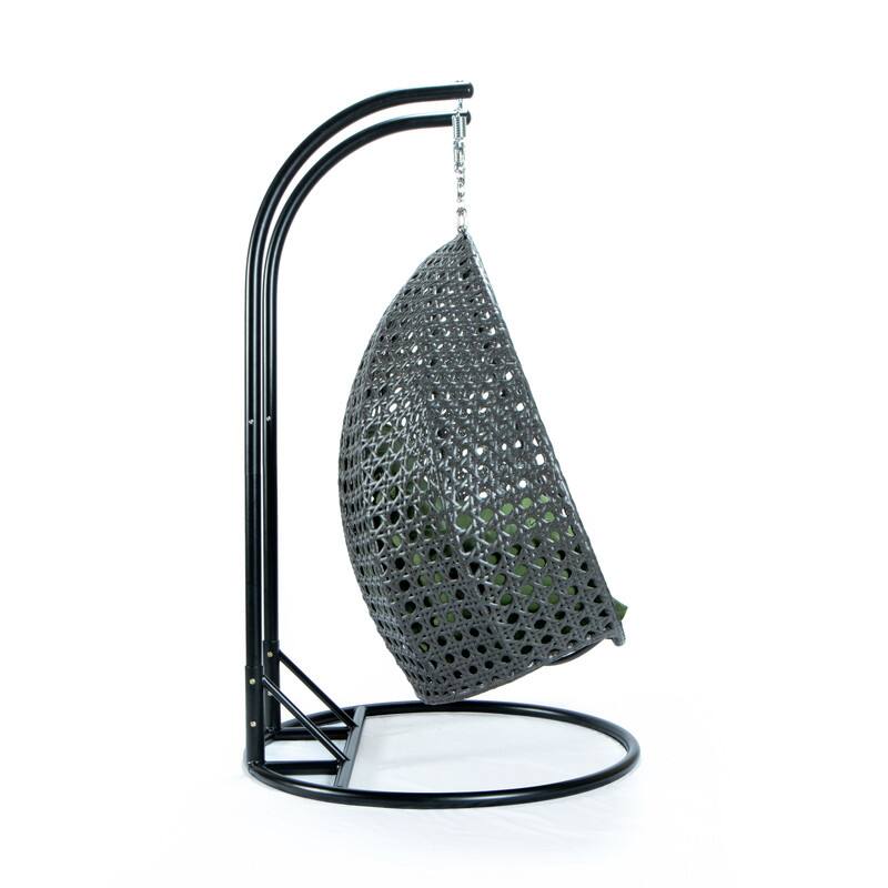 Alt View 1. LeisureMod - Leisuremod Outdoor 2-Person Charcoal Wicker Egg Swing Chair with Steel Stand, Washable Cushions & Waterproof Cover - Dark Green.