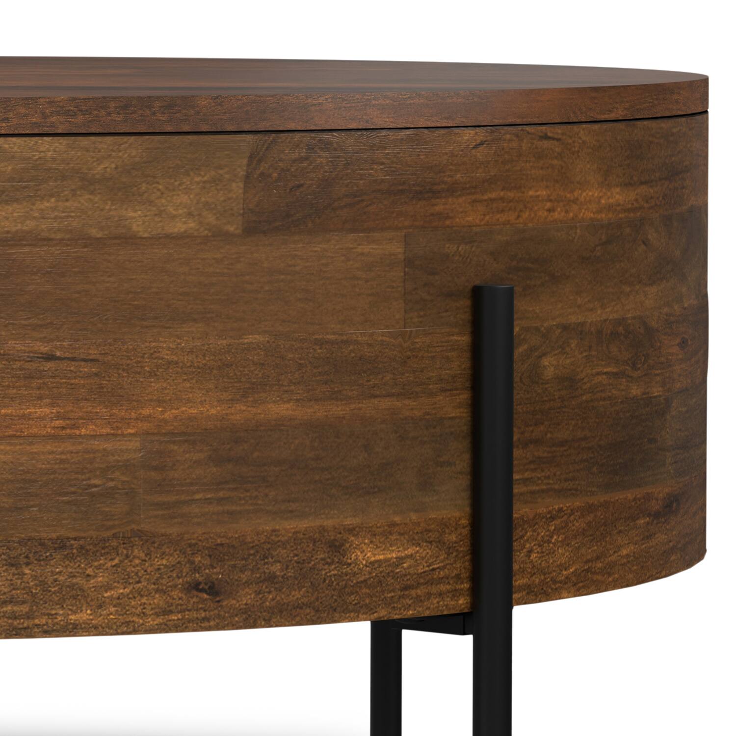 Alt View 7. Simpli Home - Rayburn SOLID MANGO WOOD 38 inch Wide Round Modern Urban Drum Coffee Table in Walnut Brown - Walnut Brown.