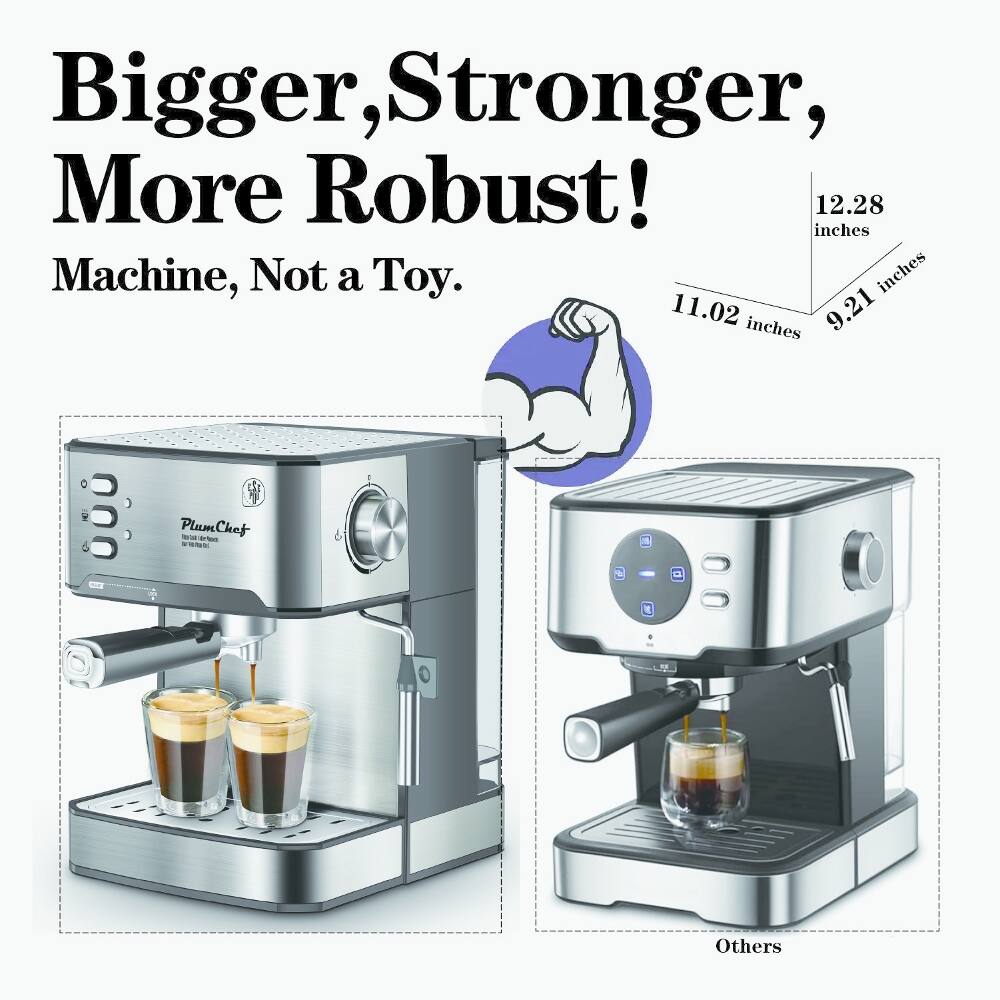 Bigger, Stronger, More Robust!  
Machine, Not a Toy.  

12.28 inches  
11.02 inches  
9.21 inches  

Plum Chef - e  
1 & Others