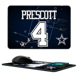 Keyscaper - Dak Prescott Dallas Cowboys Wireless Charger and Mouse Pad - Black