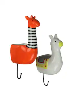 Transpac - Set of 2 Llama & Giraffe Ceramic Wall Hanging Succulent Planters Decorative Pots - Multicolored