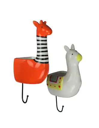 Front. Transpac - Set of 2 Llama & Giraffe Ceramic Wall Hanging Succulent Planters Decorative Pots - Multicolored.