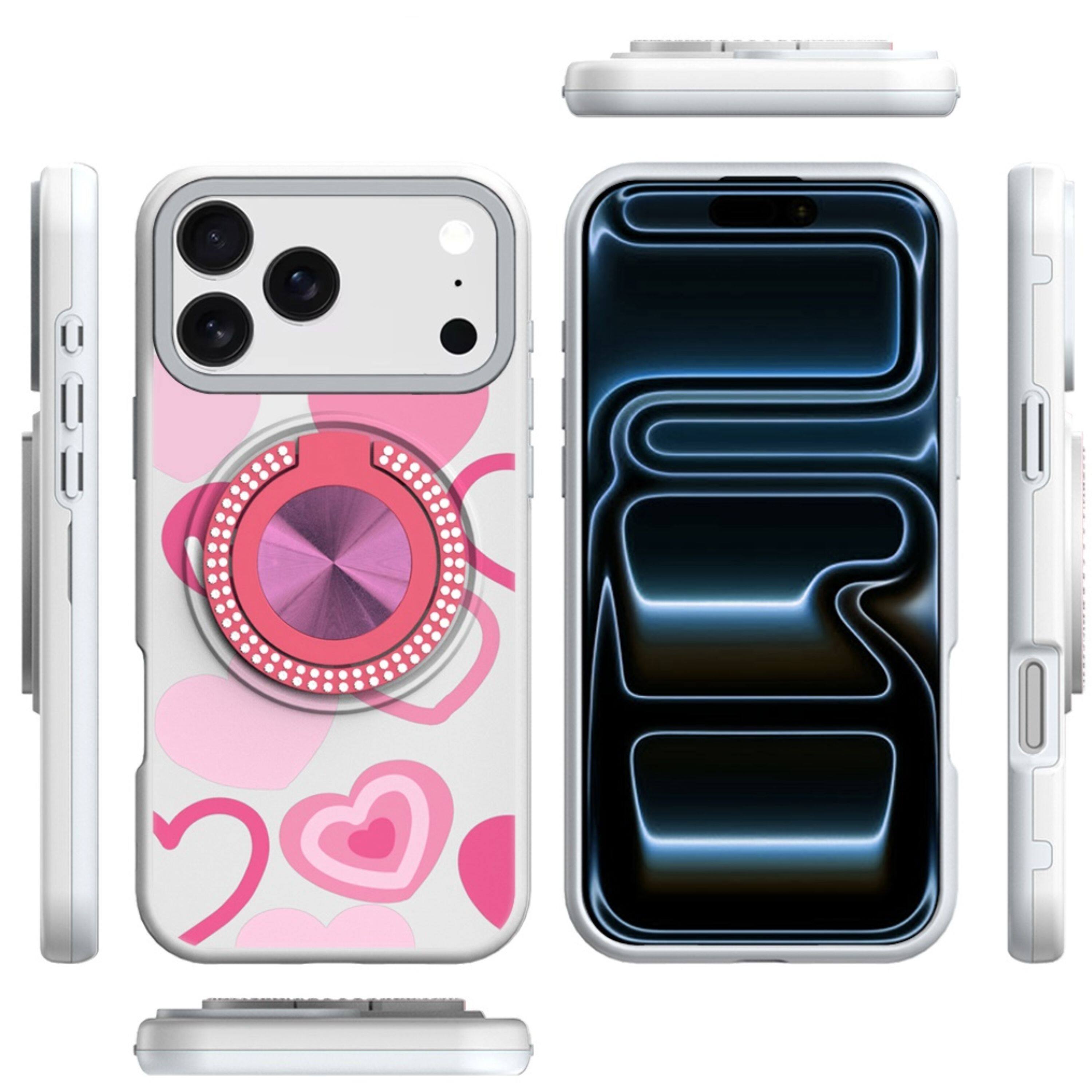 Angle. Kitcheniva - Luxury Printed Case With Tempered Glass For iPhone 17 Pro Max Hearts - Multicolor.