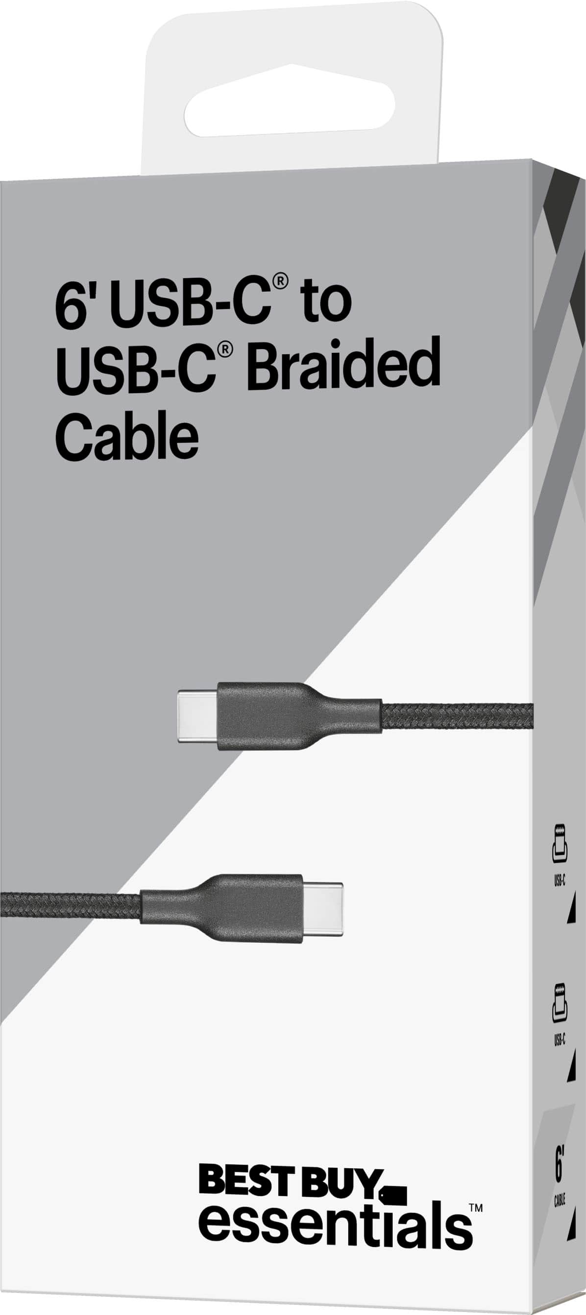 "Best Buy Essentials 6' USB-C to USB-C Braided Cable."
