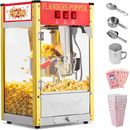 Winado - 850W Commercial Popcorn Machine with 8 Ounce Kettle Makes Up to 32 Cups ETL Certified, Countertop Popcorn Maker - Red