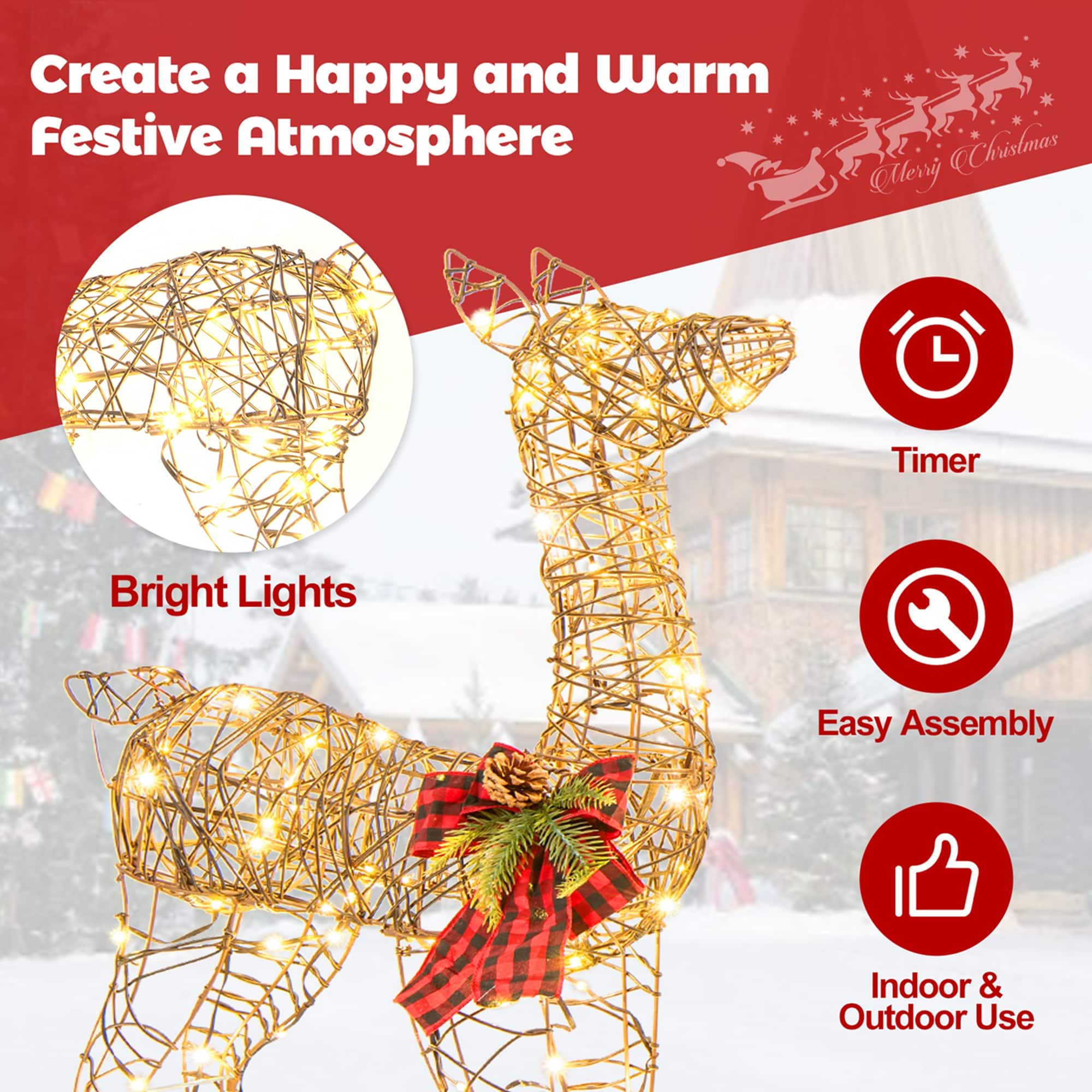 Create a Happy and Warm Festive Atmosphere with Bright Lights and Easy Assembly for Indoor & Outdoor Use. Merry Christmas!