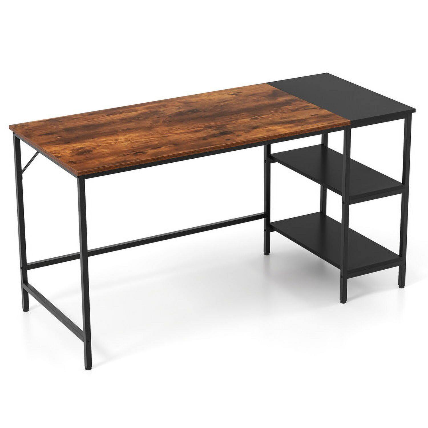 Alt View 2. Kadyn - 55 Inch Modern Industrial Style Study Writing Desk with 2 Storage Shelves-Brown, Home Office Desks, Computer Desks - Brown.