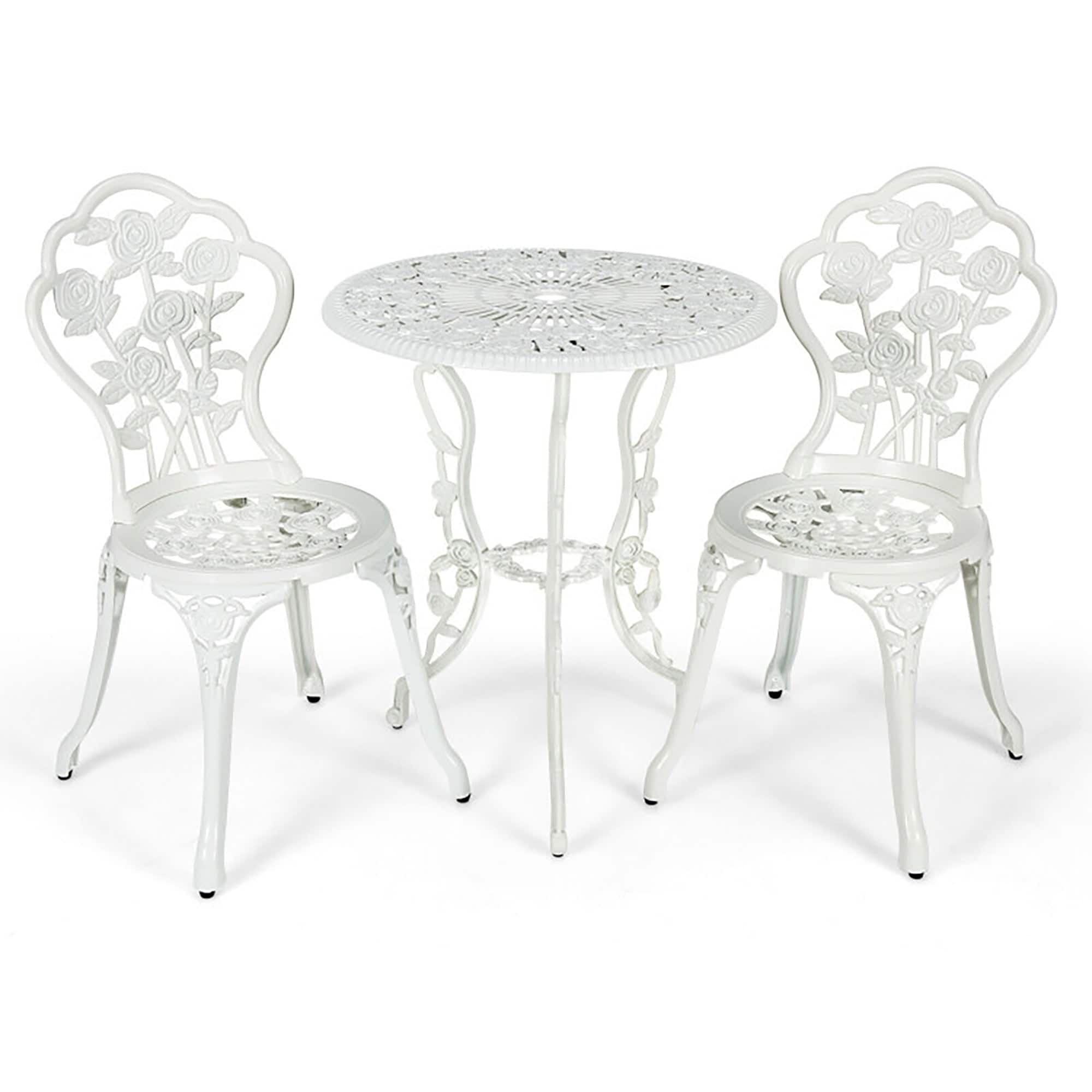 Boyel Living - Outdoor Cast Aluminum Patio Furniture Set with Rose Design - White