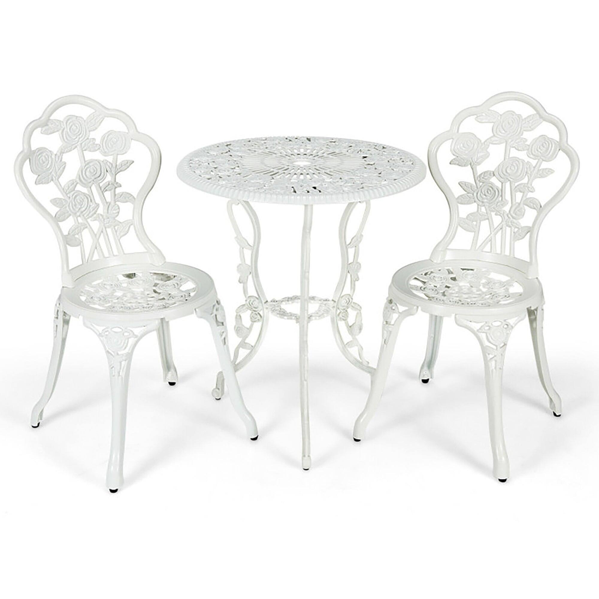 Front. Boyel Living - Outdoor Cast Aluminum Patio Furniture Set with Rose Design - White.