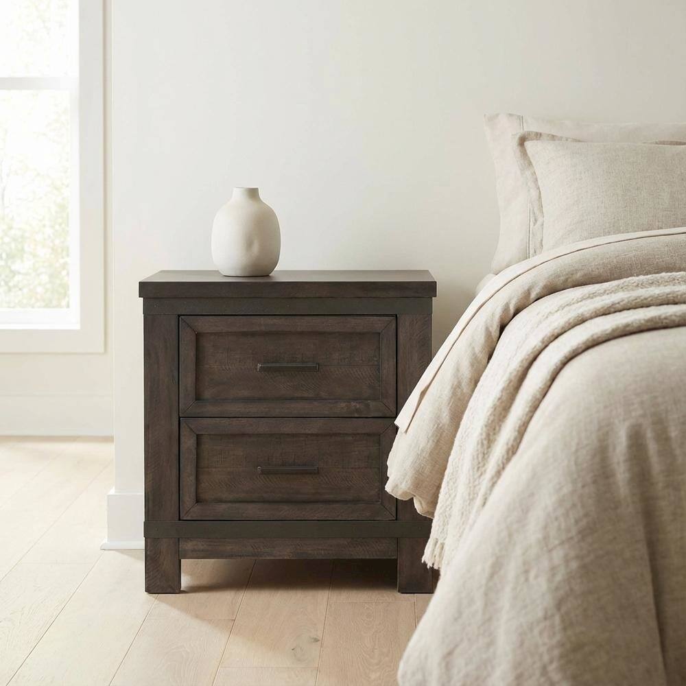 Alt View 1. Starlight Canyon Home - Rustic Nightstand in Rock Beaten Brown with Saw Cuts for Bedroom Decor - Brown.