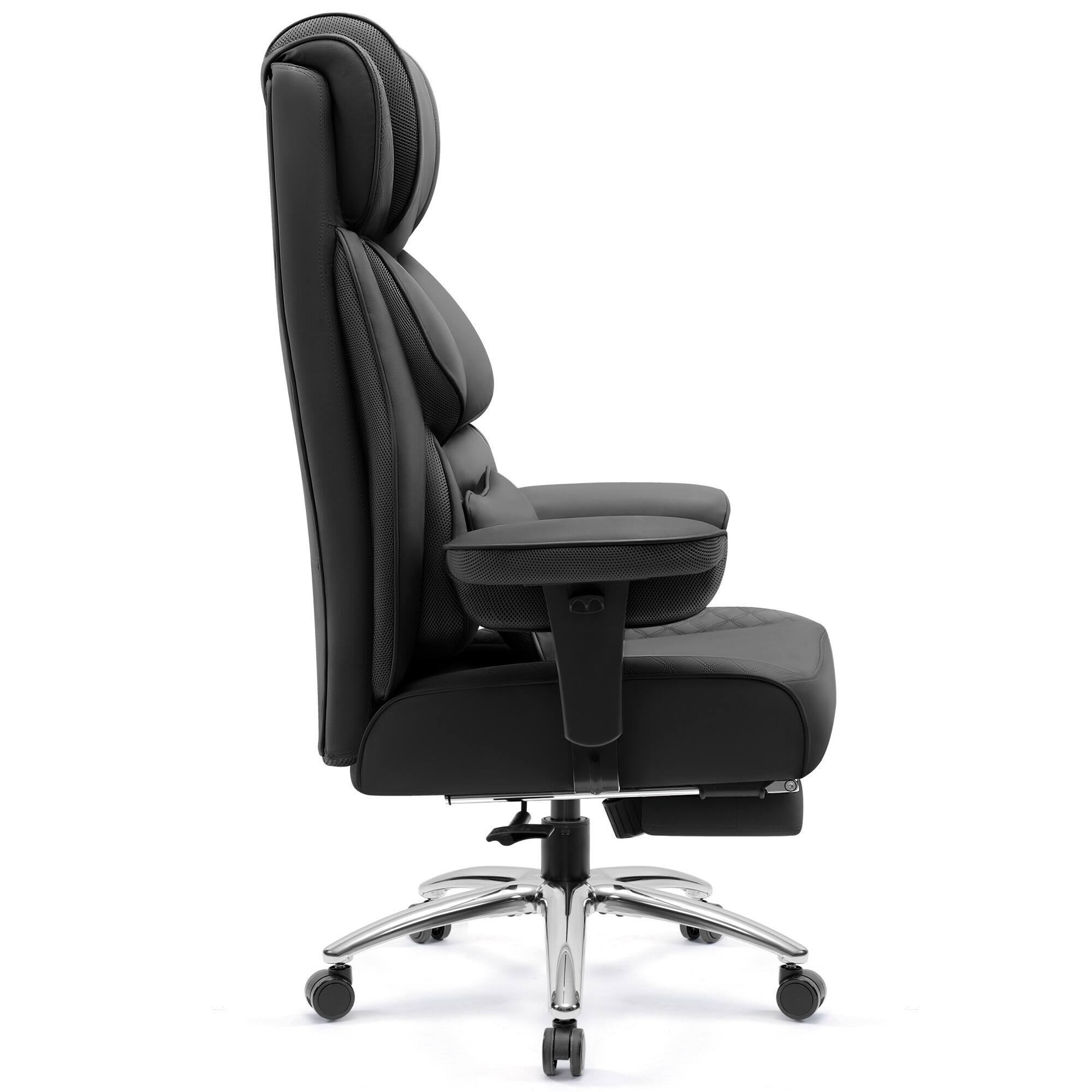 Left. Brick Attic - Big and Tall Ergonomic Office Chair, Wide Executive Leather Reclining Gaming Chair with Footrest, Black - Black.