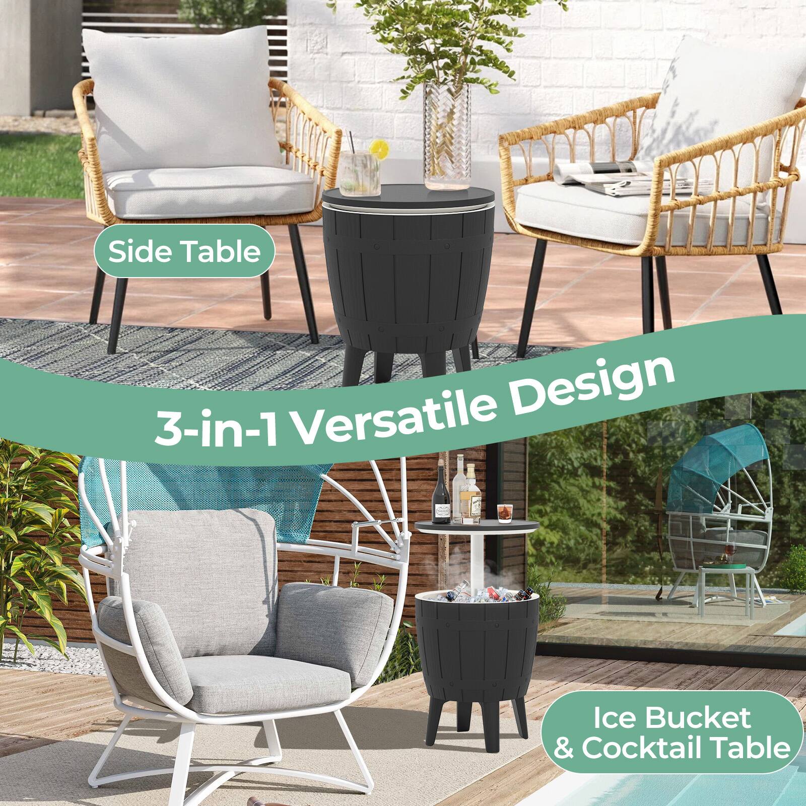 Side Table  
3-in-1 Versatile Design  
Ice Bucket & Cocktail Table