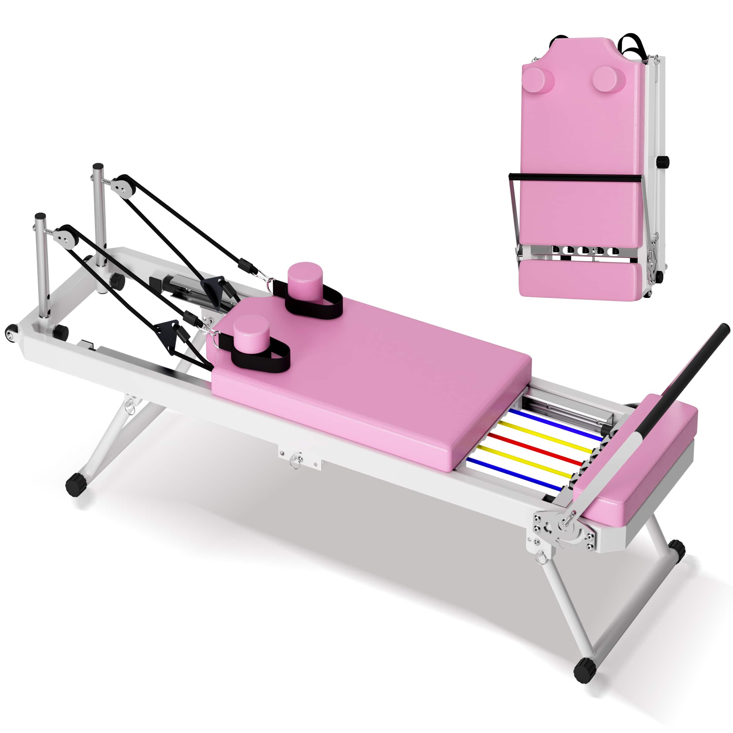 PexFix - Foldable Pilates Reformer Machine with Double Resistance for Home Gym - Pink