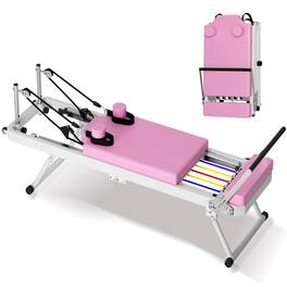 PexFix - Foldable Pilates Reformer Machine with Double Resistance for Home Gym - Pink