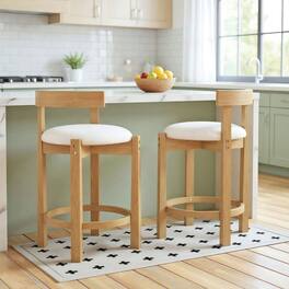 Kadyn - Set of 2 24-Inch Teddy Velvet Upholstered Counter-Height Bar Stools with Backrests and Footrests, Natural and - Beige