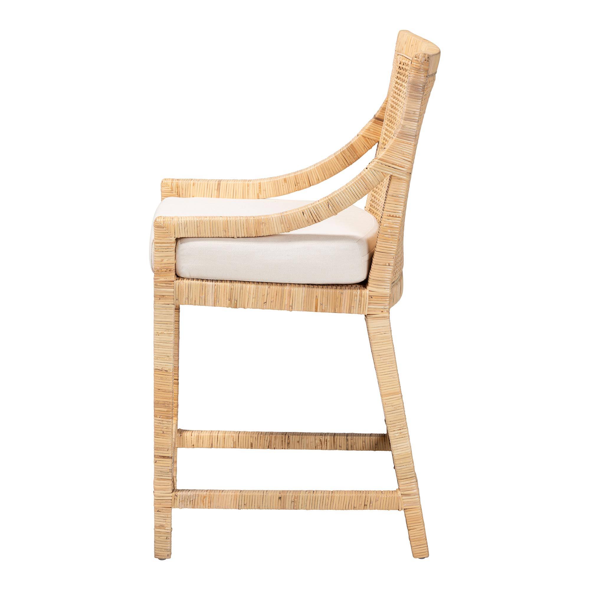 Left. bali & pari - Alexis Natural Rattan Counter Stool - Handcrafted Wingback Counter Chair with Woven Back and Removable Seat Cushion - Light Honey.