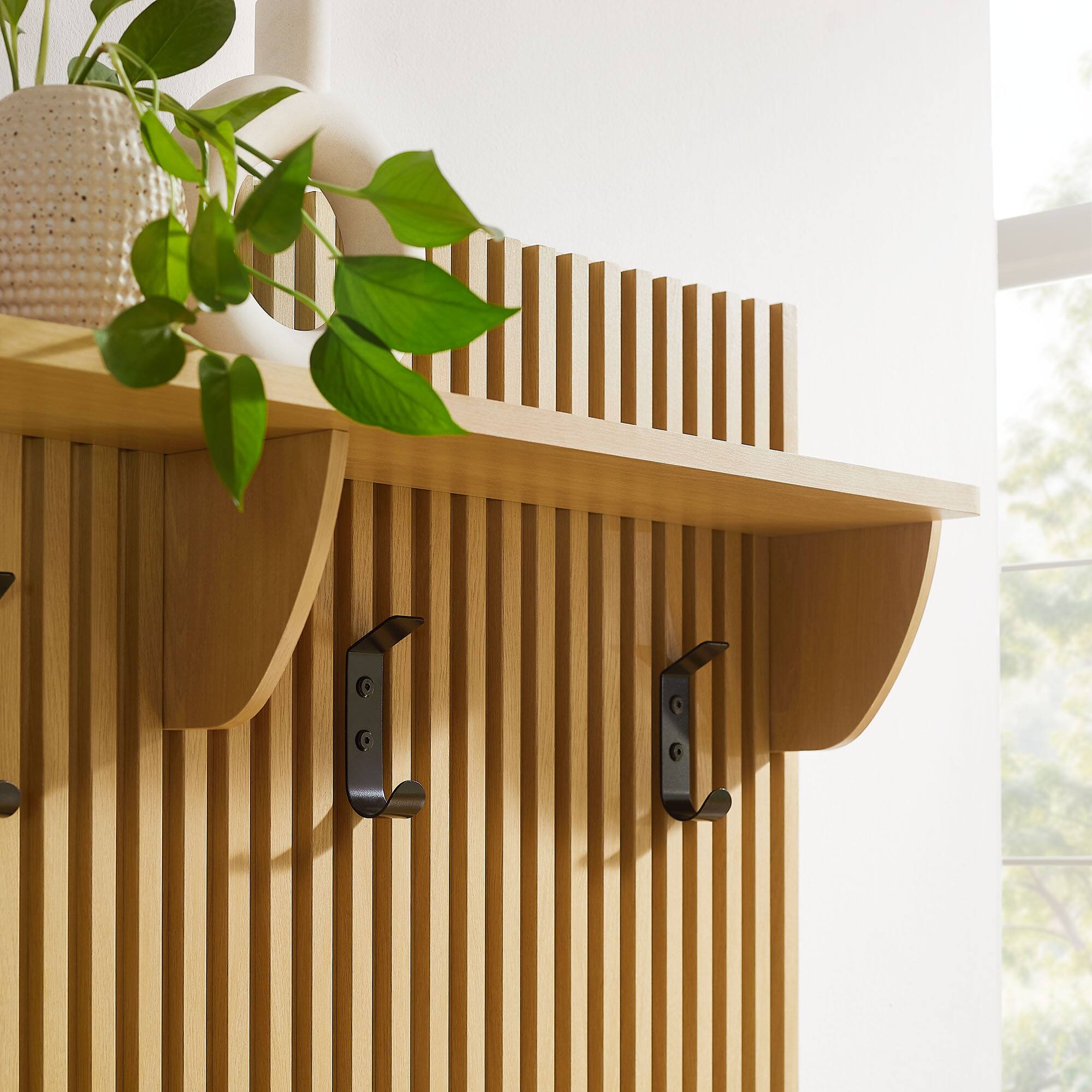 Alt View 1. Modway - Render Fluted 3-in-1 Hall Tree With Storage Bench and Coat Rack by Modway - Oak.