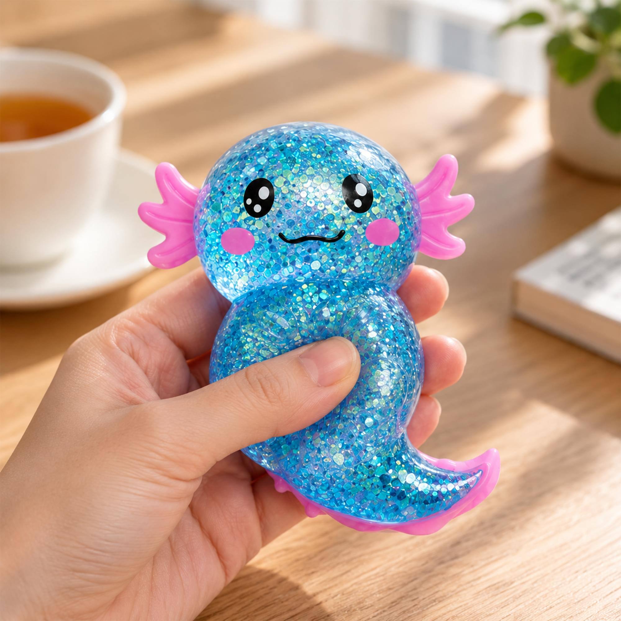 Alt View 10. Puka Creations - Glitter Axolotl 4-Inch Squishy Stress Reliever | Blue - Blue.
