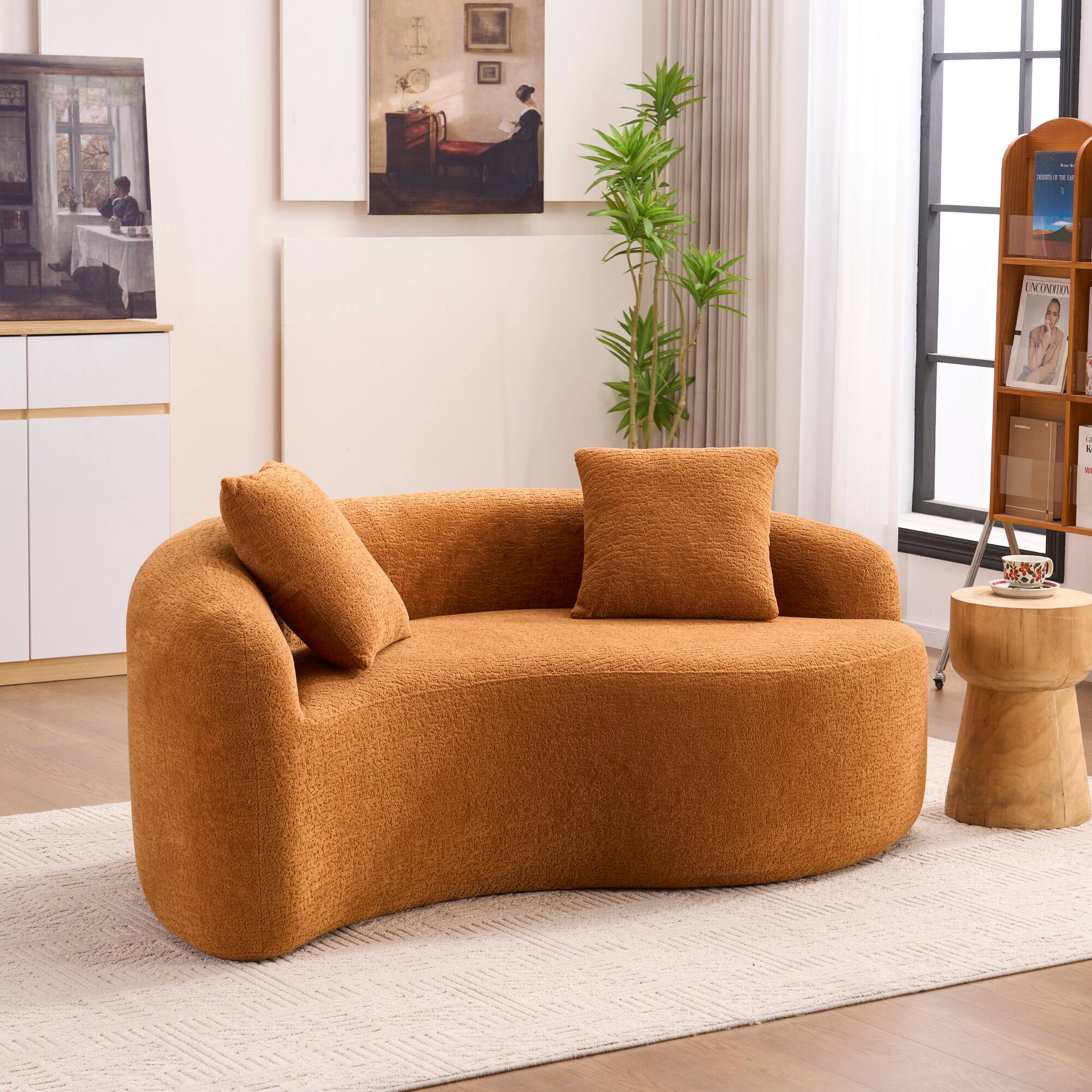 Alt View 6. GOODSILO - S-Curved Sectional Sofa with Dual-Depth Seating, Luxurious Chenille Upholstery, and Space-Saving Design - Orange.